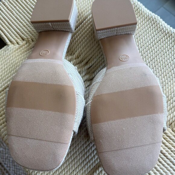 A New Day Raffia Ruffle Sandals – Beige Woven Block Heel Slides, Size 9.5 🌿 - Picture 6 of 7